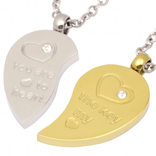 Partneranhänger mit Gravur- Herzanhänger gold- silberfarbend mit Kette von Juwelier Schönschmied