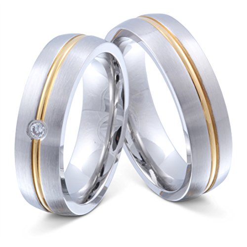 Partnerringe Freundschaftsringe - inkl. WUNSCHGRAVUR - Edelstahl Zirkonia 54-62 81HD - mit AMAZON KONFIGURATOR direkt online gestalten ! von Juwelier Schönschmied