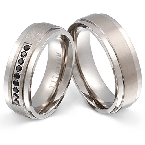 Titanringe Partnerringe Trauringe - inkl. WUNSCHGRAVUR - Titan Zirkonia 56-54 T18HD - mit AMAZON KONFIGURATOR direkt online gestalten ! von Juwelier Schönschmied