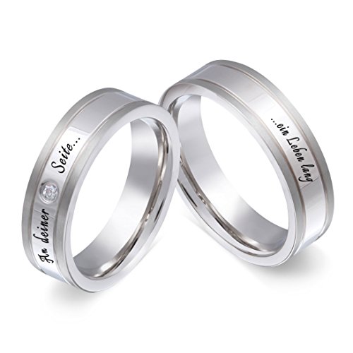 Trauringe Partnerringe Eheringe - inkl. WUNSCHGRAVUR - Edelstahl Zirkonia 50-50 63HDac - mit AMAZON KONFIGURATOR direkt online gestalten ! von Juwelier Schönschmied