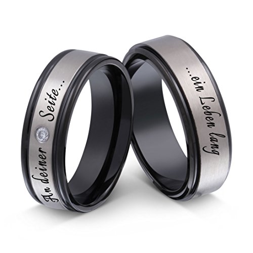 Trauringe Partnerringe Eheringe - inkl. WUNSCHGRAVUR - Edelstahl Zirkonia 54-54 192HDac - mit AMAZON KONFIGURATOR direkt online gestalten ! von Juwelier Schönschmied