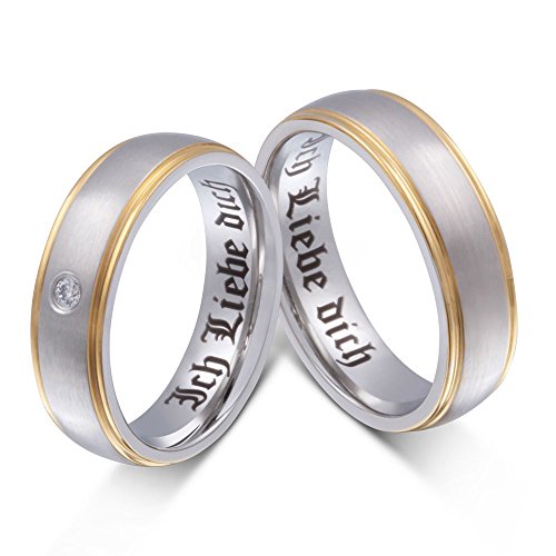 Trauringe Partnerringe Eheringe - inkl. WUNSCHGRAVUR - Edelstahl Zirkonia 54-68 79HDac - mit AMAZON KONFIGURATOR direkt online gestalten ! von Juwelier Schönschmied