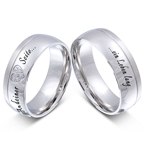 Trauringe Partnerringe Eheringe - inkl. WUNSCHGRAVUR - Edelstahl Zirkonia 60-64 205HDac - mit AMAZON KONFIGURATOR direkt online gestalten ! von Juwelier Schönschmied