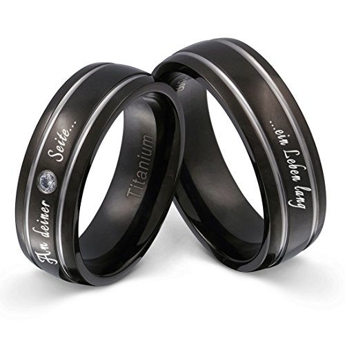 Trauringe Partnerringe Eheringe - inkl. WUNSCHGRAVUR - Titan Zirkonia 54-64 T20HDac - mit AMAZON KONFIGURATOR direkt online gestalten ! von Juwelier Schönschmied