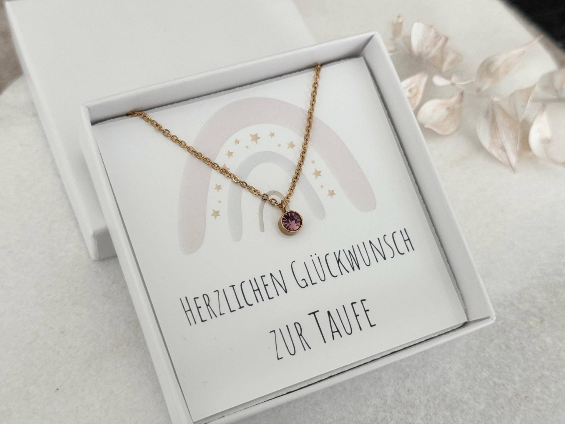 Kinder Taufkette Geschenk Zur Taufe Halskette Geburtsstein Regenbogen Mutmacher Glückkette von JuwelinoSchmuck