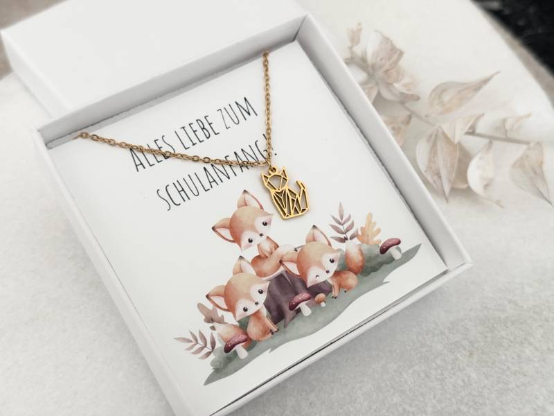 Schulkind 2025 Halskette Schulanfang Regenbogen Fuchs Mutmacher Glückskette Taufe von JuwelinoSchmuck