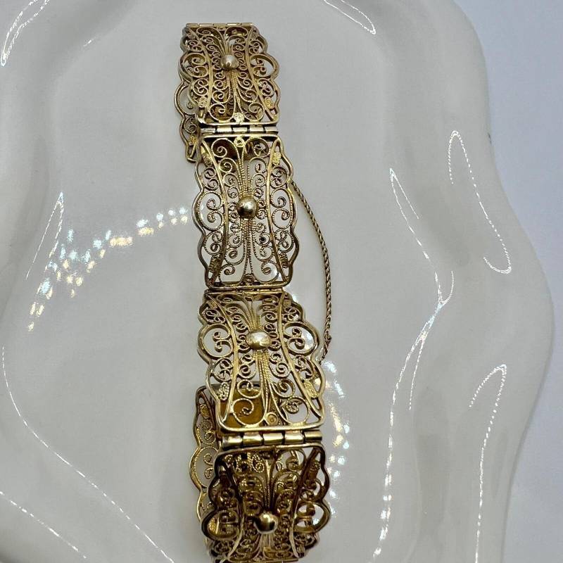 Antikes Art Deko Filigran Armband 835 Silber Vergoldet Retro Armschmuck von JuwelioShop