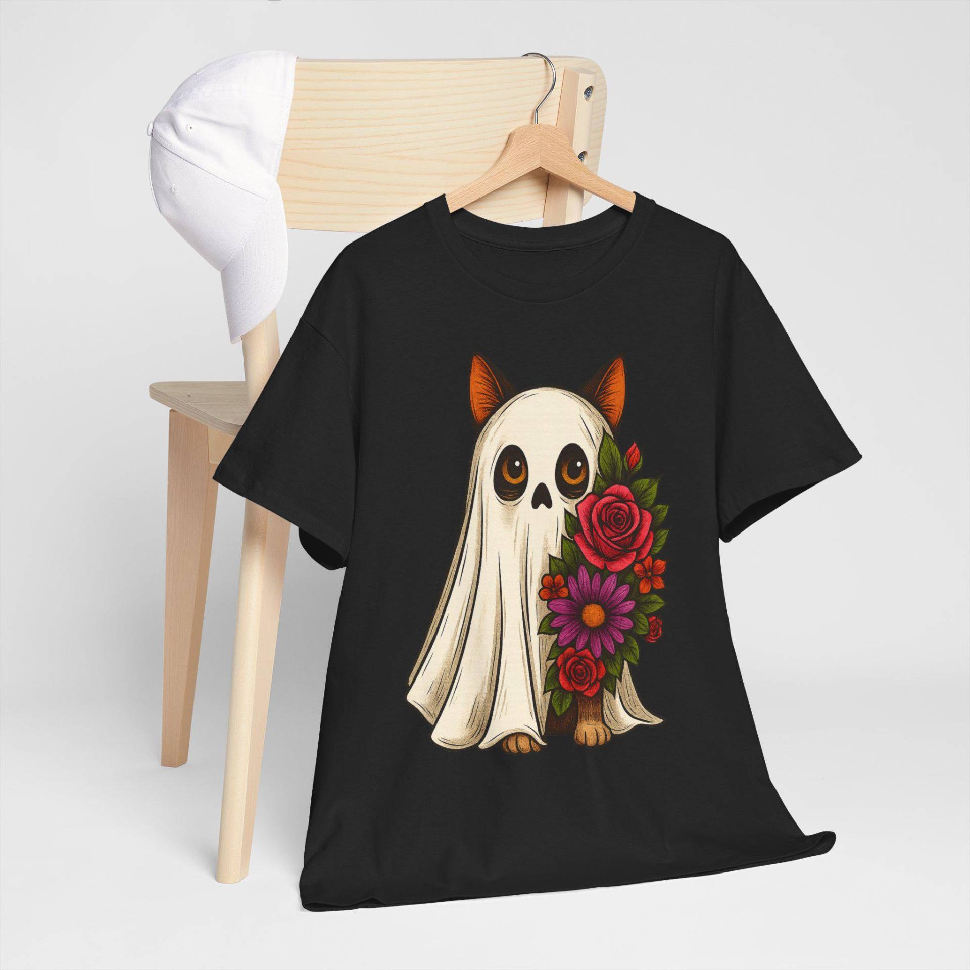 Geister-Katzen-Halloween-T-Shirt Gruseliges Blumen-Unisex-T-Shirt Geister-Katzen-Halloween-T-Shirt Gruseliges Blumen-Unisex-T-Shirt von JuxiCo