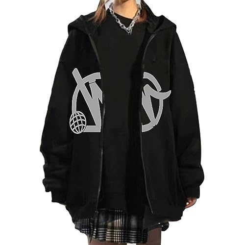 Juzinqu Minus-Two Zipper Hoodie Y2k | Y2K Hooded Sweatshirt Herren | Zip Up Hoodie Damen y2k | Hip Hop Zipper Kapuzenjacke Damen und Herren | 2023 Harajuku Print Hoodies Zip Hoodie Oversized von Juzinqu