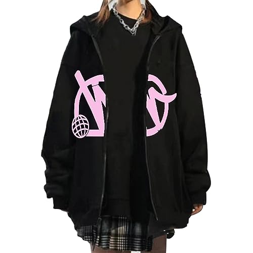 Juzinqu Minus-Two Zipper Hoodie Y2k | Y2K Hooded Sweatshirt Herren | Zip Up Hoodie Damen y2k | Hip Hop Zipper Kapuzenjacke Damen und Herren | 2023 Harajuku Print Hoodies Zip Hoodie Oversized, Rosa von Juzinqu