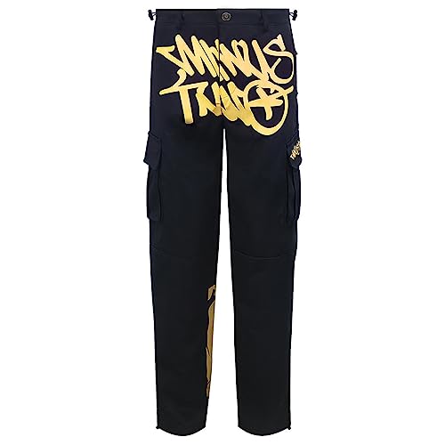 Juzinqu Y2K Minus-Two Cargo Hose | Cargo Hosen Männer Y2k | Baggy Jeans Streetwear | Freizeithose Hip Hop Hose Herren | 2023 Harajuku Cargohose Print Jogginghose Weite Hose, Schwarz Gelb von Juzinqu