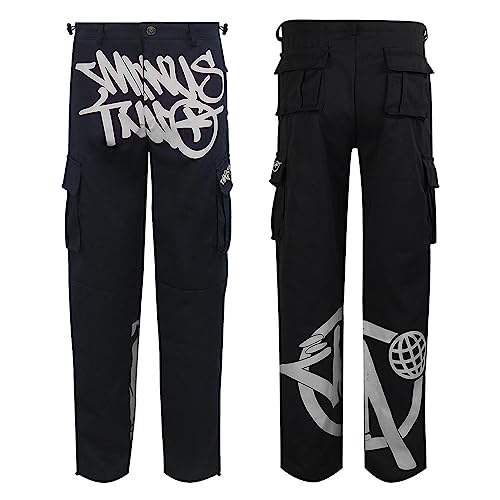 Juzinqu Y2K Minus-Two Cargo Hose Cargo Hosen Männer Y2k Baggy Jeans Streetwear Freizeithose Hip Hop Hose Herren 2023 Harajuku Cargohose Print Jogginghose Weite Hose, Schwarzgrau von Juzinqu