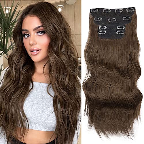 Clip in Extensions 50cm Haarverlängerung wie Echthaar Günstig Haarteil Extensions Synthetisches für Damen lang Double Weft Haarteil Vollkopf Haarverlängerung 4-Pcs Mossbraun Hellbraun Perücke wig 077C Clip in Extensions 50cm Haarverlängerung wie Echthaar Günstig Haarteil Extensions Synthetisches für Damen lang Double Weft Haarteil Vollkopf Haarverlängerung 4-Pcs Mossbraun Hellbraun Perücke wig 077C von Juziviee