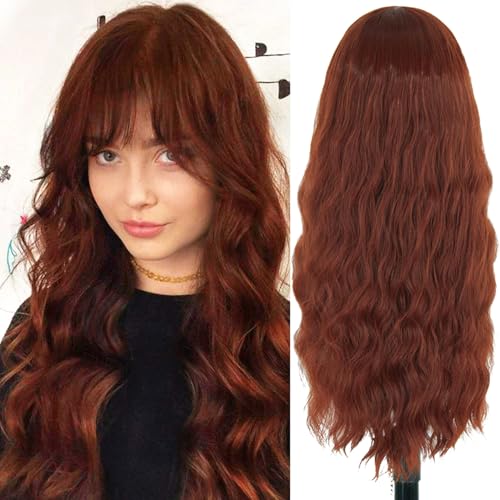 Perücke Braun Damen Lang Locken für Frauen mit Pony Natürlich Wig Kostümparty Halloween Karneval Kunsthaar Perücken VD132C von Juziviee