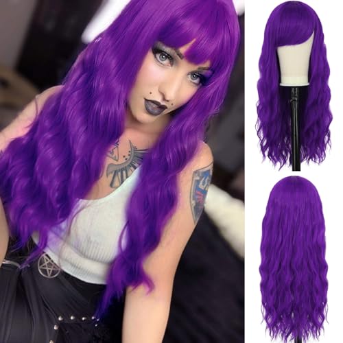 Perücke Lila Damen Lang Locken für Frauen mit Pony Natürlich Wig Kostümparty Halloween Karneval Kunsthaar Perücken VD132B Perücke Lila Damen Lang Locken für Frauen mit Pony Natürlich Wig Kostümparty Halloween Karneval Kunsthaar Perücken VD132B von Juziviee