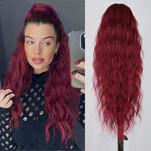 Pferdeschwanz Extensions Weinrot Lang Gewickelt Haarteil Ponytail Natürliches Kunsthaar Haar Haarverlängerunge Extensions für Damen Afro Zopf Ponytail ca.65cm 095F von Juziviee