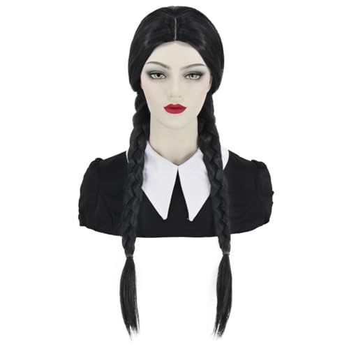 Schwarze Geflochtene Perücken für Perücke Damen Mädchen Lang Schwarze Perücke mit Zöpfen für Kostüm Mädchen Perücke Cap für Fasching Karneval Halloween VD110BK von Juziviee