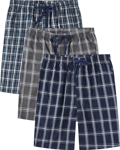 Jveyvth Schlafanzughose Herren Kurz, Kariert Pyjamahose 3er-Pack mit Seitentaschen und Elastischem Bund von Jveyvth