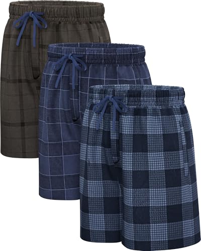 Jveyvth Schlafanzughose Herren Kurz, Kariert Pyjamahose 3er-Pack mit Seitentaschen und Elastischem Bund von Jveyvth