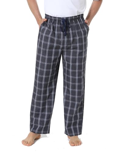 Jveyvth Herren 100% Baumwolle Pyjamahose, Gewebte kariert Schlafhose Loungewear Pyjama Hose mit Taschen von Jveyvth