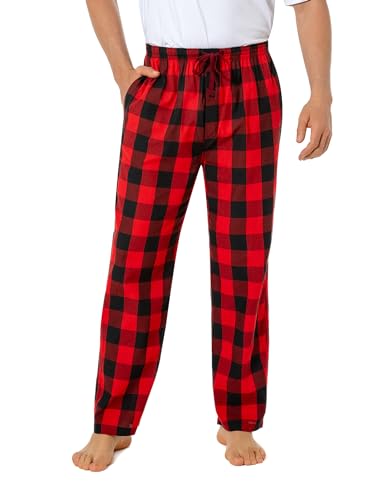 Jveyvth Herren 100% Baumwolle Pyjamahose, Gewebte kariert Schlafhose Loungewear Pyjama Hose mit Taschen von Jveyvth