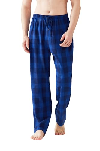 Jveyvth Herren Pyjamahose Flanell Baumwolle kariert Schlaf & Lounge Hose, PJ Hose mit Taschen und Knopfleiste von Jveyvth