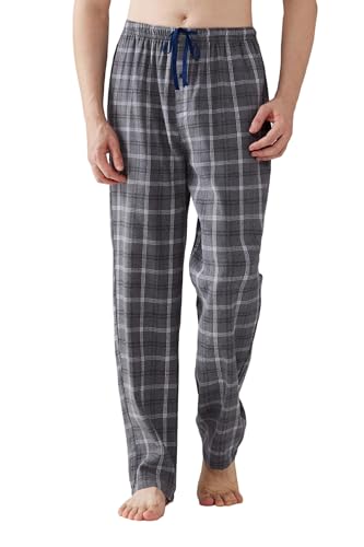 Jveyvth Herren Pyjamahose Flanell Baumwolle kariert Schlaf & Lounge Hose, PJ Hose mit Taschen und Knopfleiste von Jveyvth