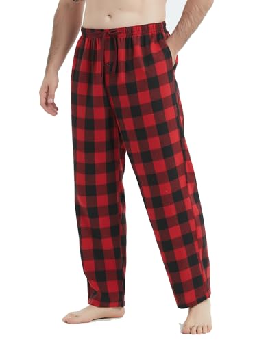 Jveyvth Herren Pyjamahose Flanell Baumwolle kariert Schlaf & Lounge Hose, PJ Hose mit Taschen und Knopfleiste von Jveyvth
