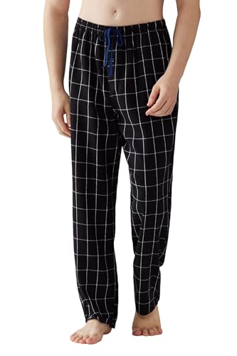 Jveyvth Herren Pyjamahose Flanell Baumwolle kariert Schlaf & Lounge Hose, PJ Hose mit Taschen und Knopfleiste von Jveyvth