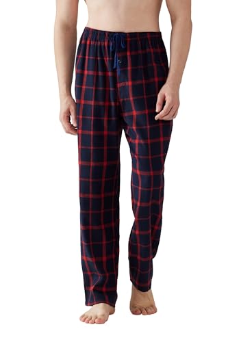 Jveyvth Herren Pyjamahose Flanell Baumwolle kariert Schlaf & Lounge Hose, PJ Hose mit Taschen und Knopfleiste von Jveyvth