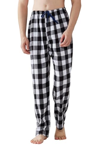 Jveyvth Herren Pyjamahose Flanell Baumwolle kariert Schlaf & Lounge Hose, PJ Hose mit Taschen und Knopfleiste von Jveyvth