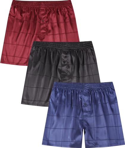 Jveyvth Satin Boxershorts für Männer Elastische Taille Unterwäsche Pyjama Unterhose mit Knopfleiste von Jveyvth