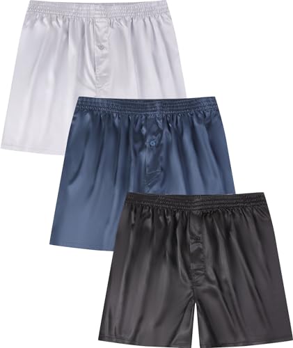 Jveyvth Satin Boxershorts für Männer Elastische Taille Unterwäsche Pyjama Unterhose mit Knopfleiste von Jveyvth