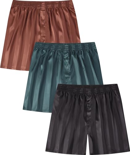 Jveyvth Satin Boxershorts für Männer Elastische Taille Unterwäsche Pyjama Unterhose mit Knopfleiste von Jveyvth
