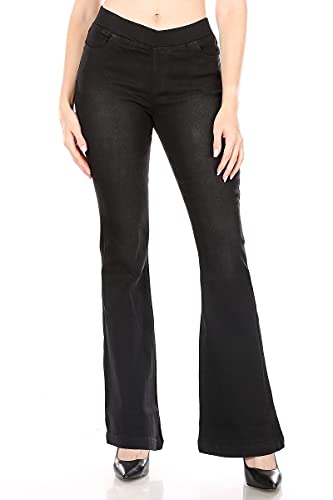 Damen High Waist Pull On Stretch Bootcut Slim Flare Jean Jeggings Denim Pants, schwarz, XX-Large von Jvini