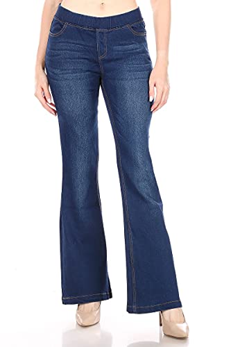 Flare Jeans für Damen High Waist Pull-On Classic & Ribbed Bootcut Denim Jeggings, blau, Groß von Jvini