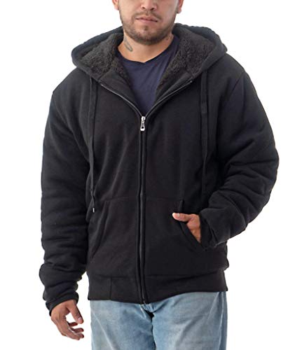 Jvini Herren Kapuzenpullover, besonders weich, Sherpa-Futter, Durchgehender Reißverschluss, strapazierfähig - Schwarz - XX-Large von Jvini