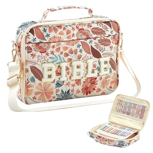 Bibelbeutel - Schriftstelle für Frauen Reisen Gebet | Chenille Letter Patch mit einstellbarem Riemen, Blumendruckhalter für das Kirchenschule College Work Home Study Study von Jvjggag