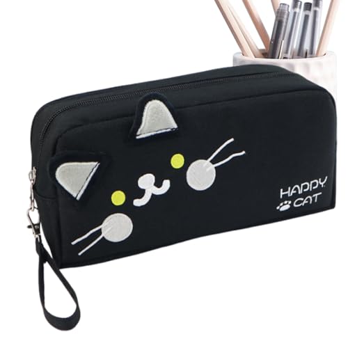 Federmäppchen, großes Federmäppchen, Stiftetui, süßer Schreibwaren-Organizer, besticktes Katzen-Federmäppchen, Federmäppchen für Kinder mit großem Fassungsvermögen, Federmäppchen mit doppeltem Reißver von Jvjggag