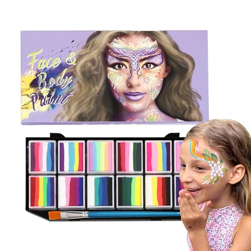 Körperbemalung, Farbe für die Haut, Gesichtsbemalungsset, Kostüm-Make-up-Palette – 12-Farben-Make-up-Palette, Kunstmalerei, wasserbasiertes Gesichtsbemalungsset, Gesichtsbemalungs-Make-up für Kinder u von Jvjggag