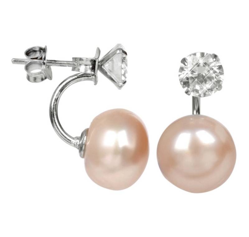 JwL Luxury Pearls Ohrring-Set Silver earrings with real salmon pearl and crystal 2in1 JL0216 von JwL Luxury Pearls