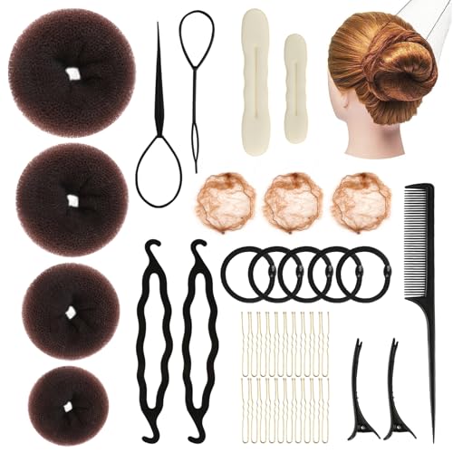 Donut Hair Bun Maker Set, 39 Stück Frisurenhilfe Set, Haarstyling Duttkissen,Frisuren Zubehör mit Duttmatte, Haarknotenmacher, Haarnetz, Elastischen Haarband, Haarnadeln für Damen Donut Hair Bun Maker Set, 39 Stück Frisurenhilfe Set, Haarstyling Duttkissen,Frisuren Zubehör mit Duttmatte, Haarknotenmacher, Haarnetz, Elastischen Haarband, Haarnadeln für Damen von jwogngls