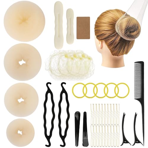 Jwogngls Frisurenhilfe Set, 39 Stück Frisuren Zubehör mit Duttkissen Donut Hair Bun Maker Set, Elastischen Haarband, U-Form Haarspange Haarnadel, Haarnetz Hair Accessories für Frauen Jwogngls Frisurenhilfe Set, 39 Stück Frisuren Zubehör mit Duttkissen Donut Hair Bun Maker Set, Elastischen Haarband, U-Form Haarspange Haarnadel, Haarnetz Hair Accessories für Frauen von jwogngls