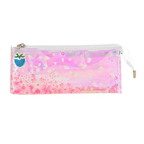 Glitzerstift-Federmäppchen mit Reißverschluss, sichtbare Stiftetuis, Organizer, Reise-Make-up-Tasche, Mehrzweck-Reiseschule, Teenager, Mädchen, niedlicher transparenter (Transparent cherry blossoms) von Jwthee