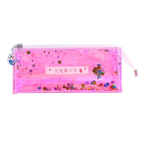 Glitzerstift-Federmäppchen mit Reißverschluss, sichtbare Stiftetuis, Organizer, Reise-Make-up-Tasche, Mehrzweck-Reiseschule, Teenager, Mädchen, niedlicher transparenter (Vigorous beautiful girl) von Jwthee