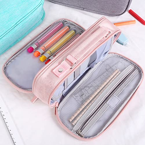Jwthee Bleistiftkoffer mit großer Kapazität, Bleistiftbeutel mit großer Kapazität mit 3 Fächern, tragbarer Büro -Schreibwaren -Make -up -Tasche, Schreibtischorganisator für College, Büro (Rosa) von Jwthee