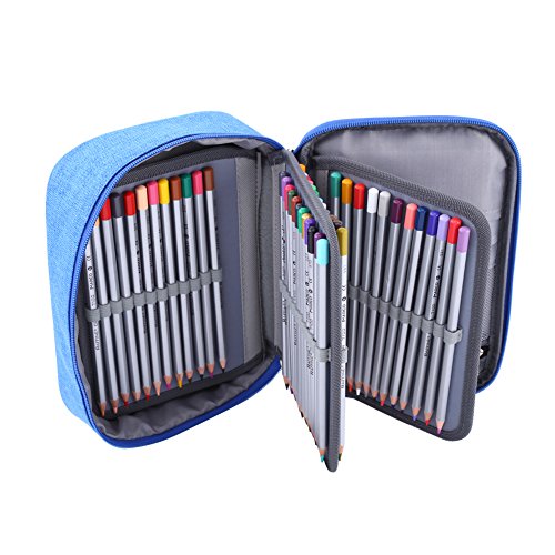 Jwthee Buntstiftetui mit 72 Fächern, Buntstift-Organizer-Etui für Aquarellstifte oder Marker, multifunktionales, faltbares Organizer-Etui für Künstler (Azul) von Jwthee