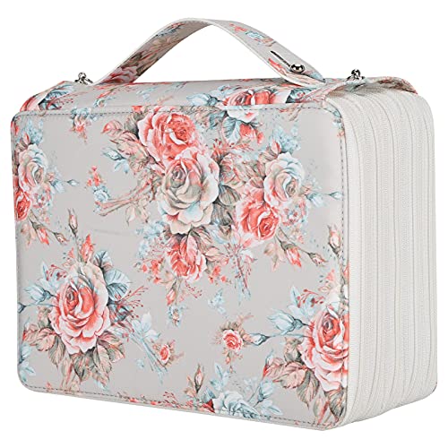 Jwthee Farbiger Bleistiftkoffer, 252 Schlitzbleistifthalter mit Reißverschlüssen, tragbarer Schreibwarenorganisator Aquarell Stifte Multi -Layer große Kapazität (Reisrosen) von Jwthee