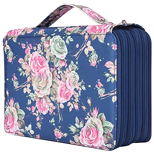 Jwthee Farbiger Bleistiftkoffer, 252 Schlitzbleistifthalter mit Reißverschlüssen, tragbarer Schreibwarenorganisator Aquarell Stifte Multi -Layer große Kapazität (Rose mit Blauboden) von Jwthee