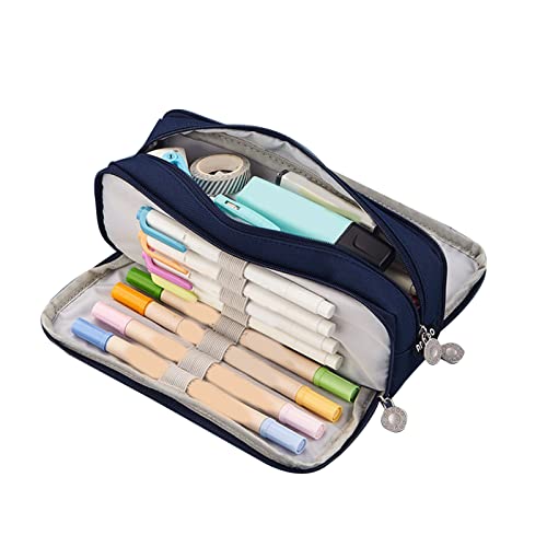 Jwthee Federmäppchen, Segeltuch, großes Fassungsvermögen, 3 Fächer, Schreibwaren-Stiftetuis, Halter, Federmäppchen mit Reißverschluss für Schülerbedarf (Azul Marino) von Jwthee